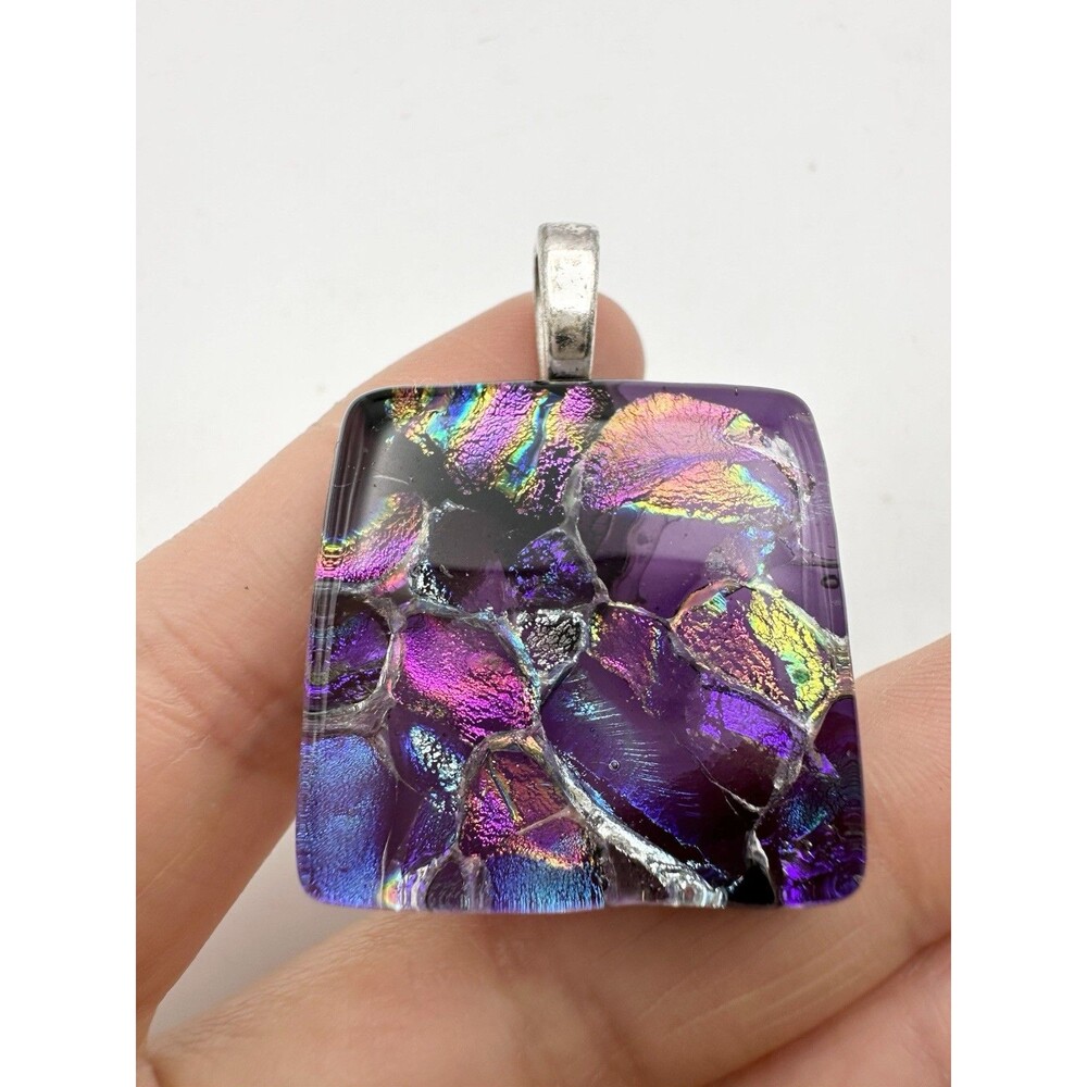 handmade fused dichroic Glass Purple Blue Pendant